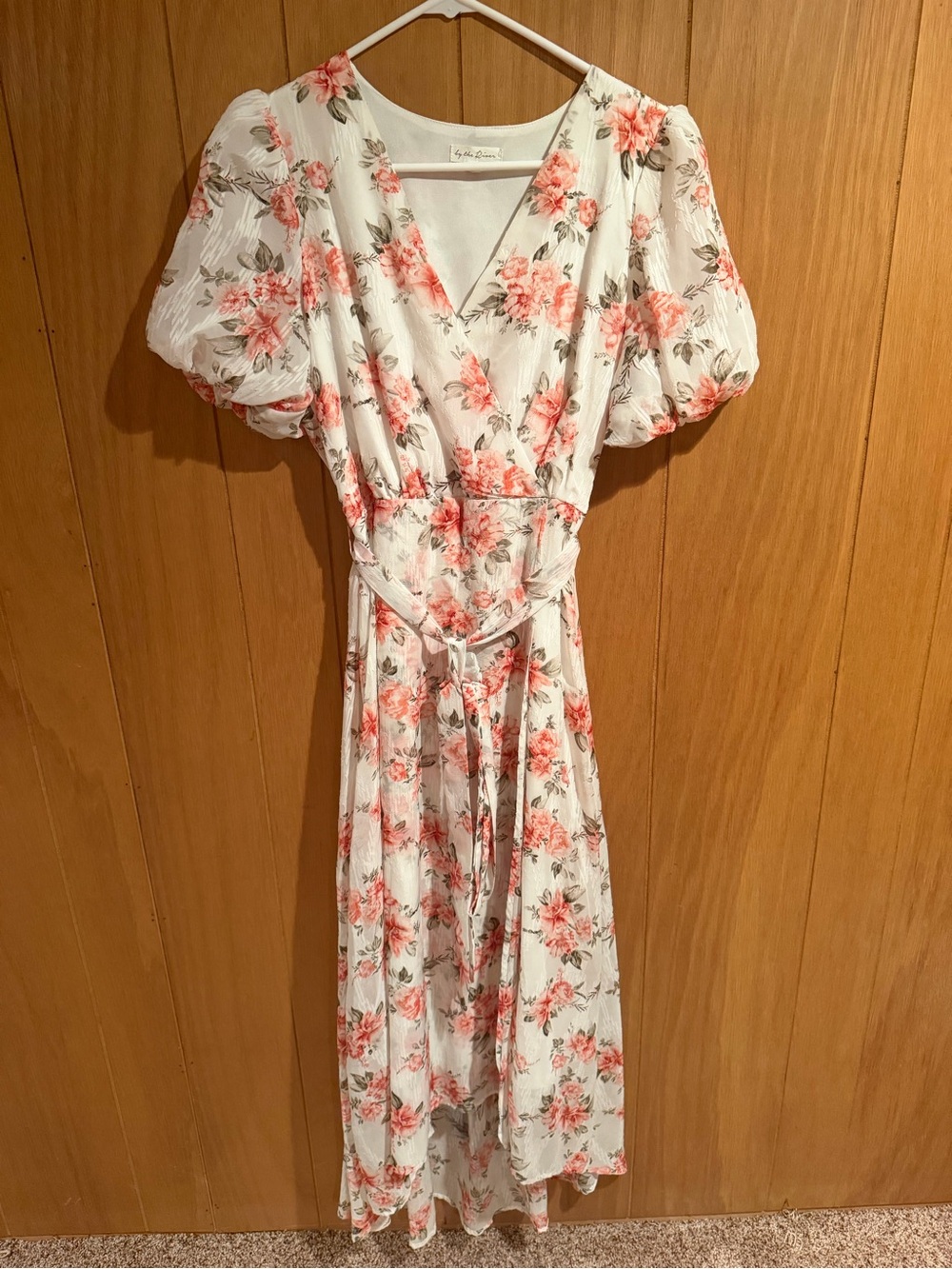 Women’s White Maxi Wrap Dress with Coral Floral Print